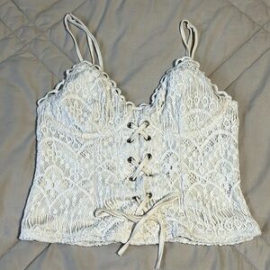 Meraki Cream Lace Corset Crop Top
